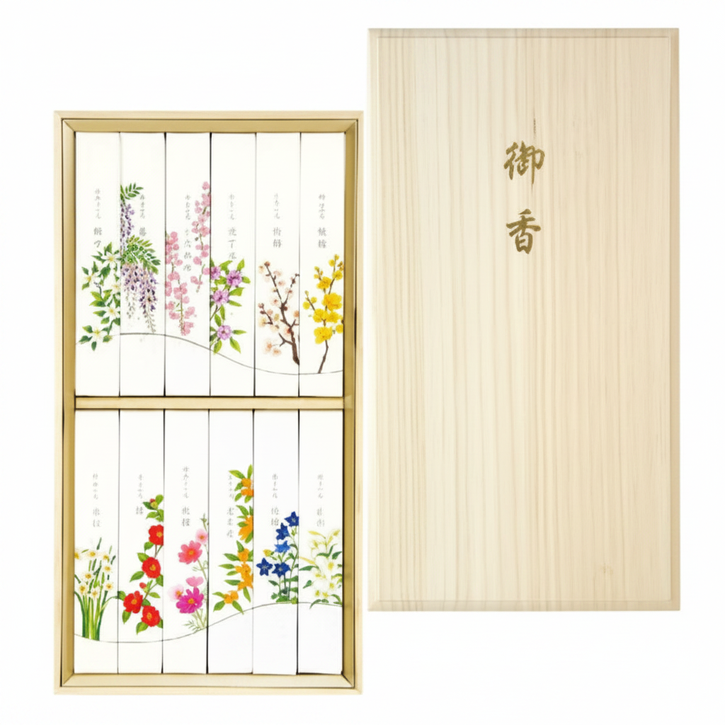 線香 月の花 贈答用12種入 桐箱