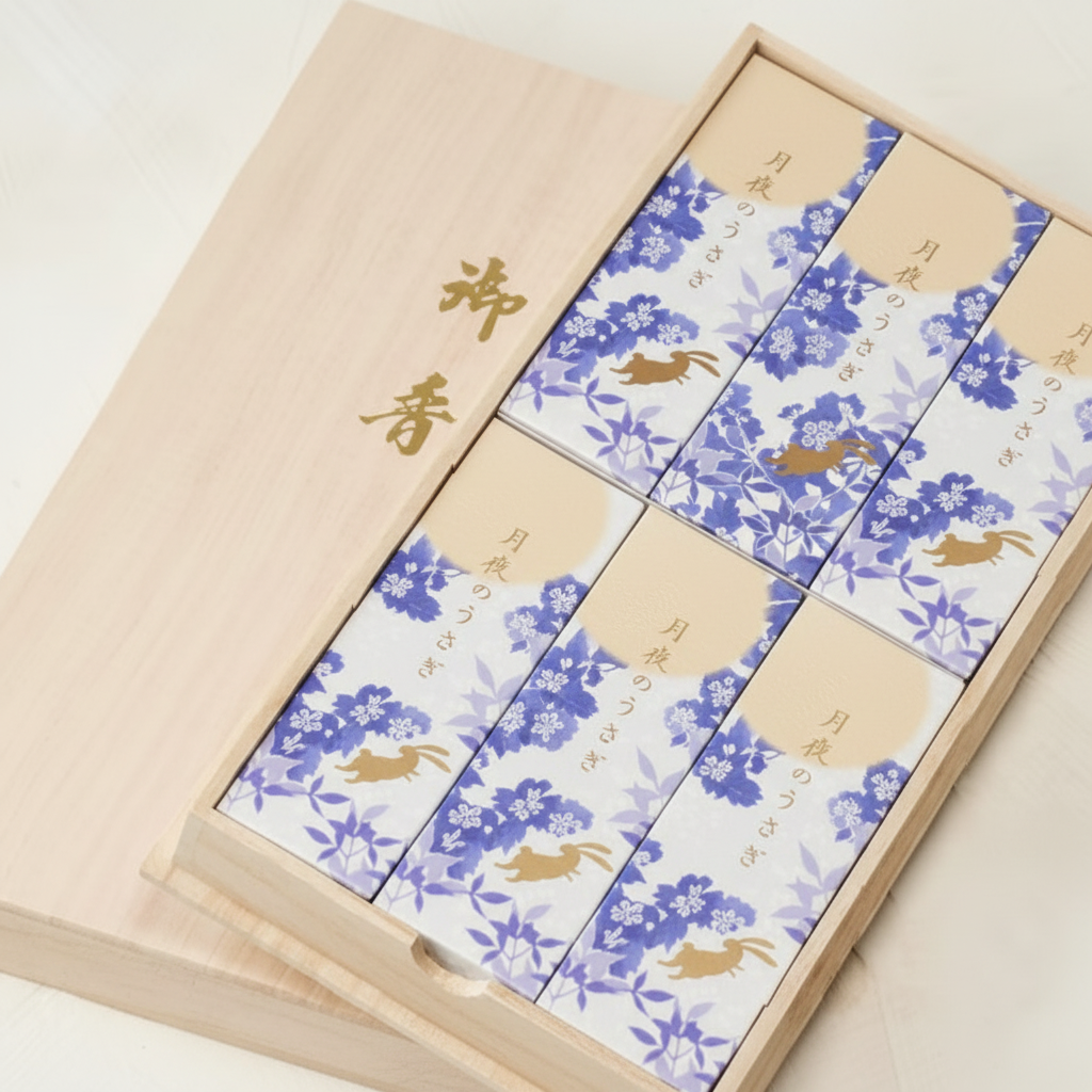 線香 月夜のうさぎ 贈答用6入 桐箱