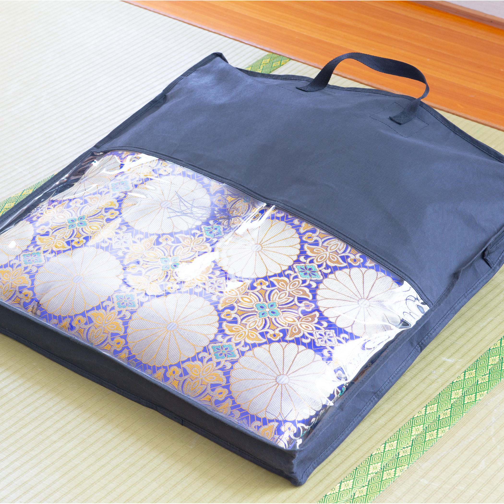 お仏壇 手と手 織り込み座布団 青