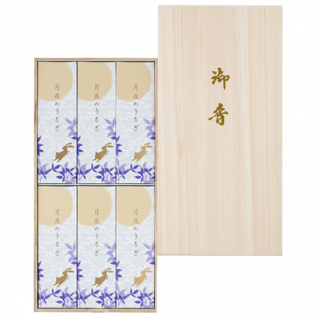線香　月夜のうさぎ　贈答用6入　桐箱